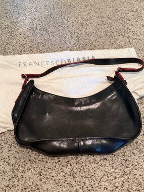 Francisco Biasia | Italian Leather Shoulder Bag | Black w/Red Trim
